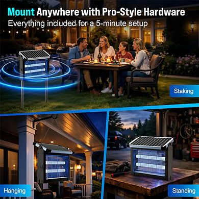 Solar Bug Zapper & Insect Killer 4500V Killing Grid, Covers 2100 sq ft for Indoor/Outdoor