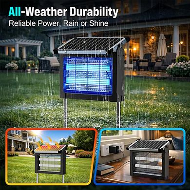 Solar Bug Zapper & Insect Killer 4500V Killing Grid, Covers 2100 sq ft for Indoor/Outdoor