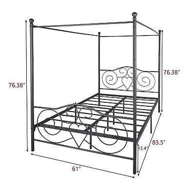 KWPZQEB Queen Size Metal Canopy Bed Frame with Vintage Style Headboard & Footboard