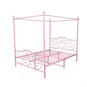 KWPZQEB Queen Size Metal Canopy Bed Frame with Vintage Style Headboard & Footboard