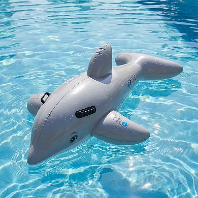 Dolphin Inflatable Pool Float Ride On with Handles Durable PVC Swim Toy Large Water Float