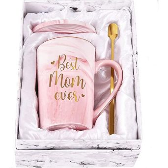 Best Mom Ever Mug Gift 12oz, Pink Ceramic Coffee Cup for Mom, Birthday Mothers Day Christmas Present