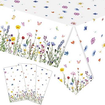 Plastic Table Covers 3-Pack, Waterproof PE Disposable Tablecloths