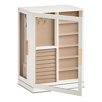 White 7 Drawer Vertical Jewelry Organizer Case with Glass Windows 360 Degree Rotating 1 pc