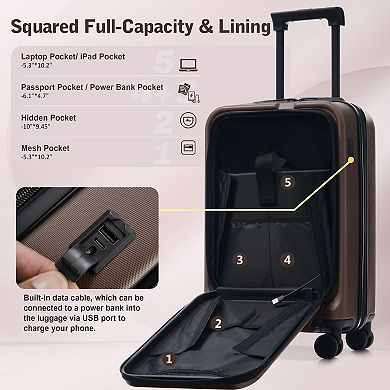 KWPZQEB 5 Piece Lightweight Luggage Sets, Carry On Suitcase with Front Opening & TSA Locks, USB Port