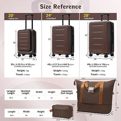 KWPZQEB 5 Piece Lightweight Luggage Sets, Carry On Suitcase with Front Opening & TSA Locks, USB Port