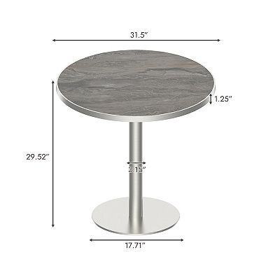WOW PIONEER Modern Round Dining Table with Sturdy Metal Frame and Faux Marble Top
