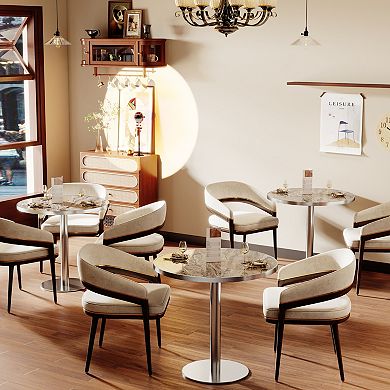 WOW PIONEER Modern Round Dining Table with Sturdy Metal Frame and Faux Marble Top