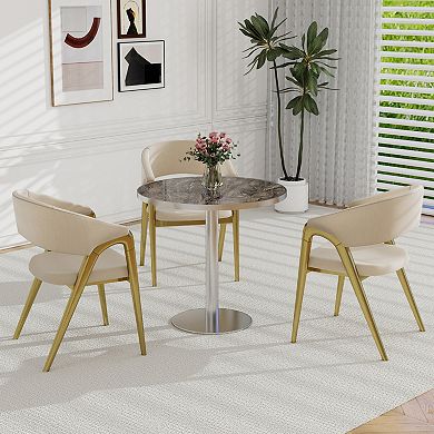 WOW PIONEER Modern Round Dining Table with Sturdy Metal Frame and Faux Marble Top