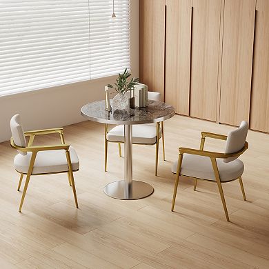 WOW PIONEER Modern Round Dining Table with Sturdy Metal Frame and Faux Marble Top