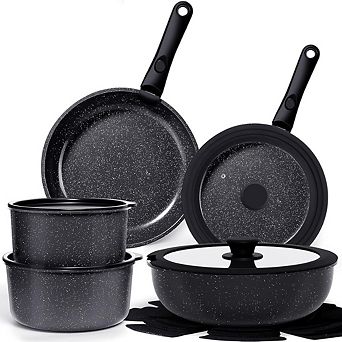 Ceramic Nonstick Cookware Set 15 pc Non-Toxic, Detachable Handle, Induction Safe