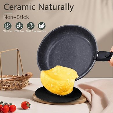 Ceramic Nonstick Cookware Set 15-Pc, Non-Toxic, Detachable Handle, Induction Safe