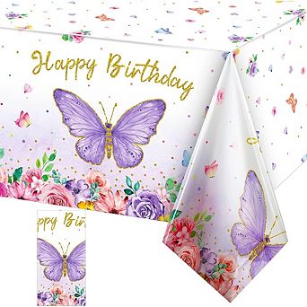 Butterfly Birthday Tablecloth, disposable plastic party cover, waterproof 1 pack