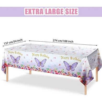 Butterfly Birthday Tablecloth, disposable plastic party cover, waterproof 1 pack
