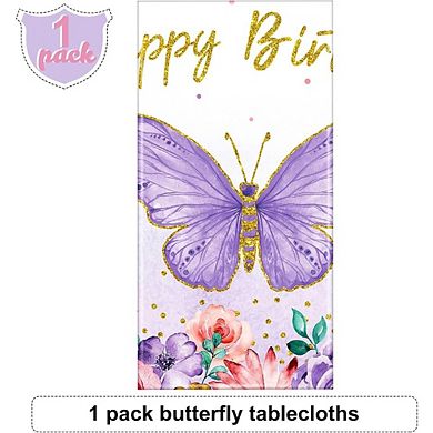 Butterfly Birthday Tablecloth, disposable plastic party cover, waterproof 1 pack