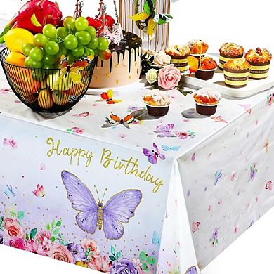 Butterfly Birthday Tablecloth, disposable plastic party cover, waterproof 1 pack
