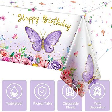 Butterfly Birthday Tablecloth, disposable plastic party cover, waterproof 1 pack