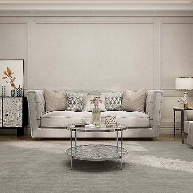 31.5 Inch Stainless Steel Round Glass Coffee Table with Double Shelf