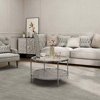 31.5 Inch Stainless Steel Round Glass Coffee Table with Double Shelf