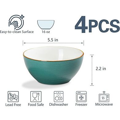 Ceramic Cereal Bowls Set, 16oz, Microwave & Dishwasher Safe, Assorted Colors