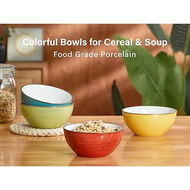 Ceramic Cereal Bowls Set, 16oz, Microwave & Dishwasher Safe, Assorted Colors
