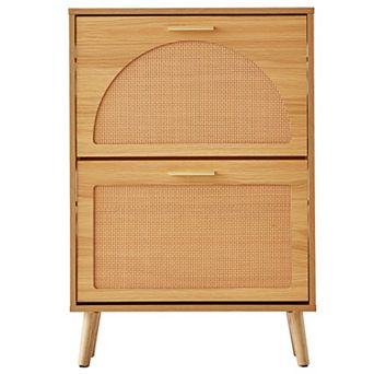 Rattan 2 Flip Drawer Shoe Cabinet, Space-Saving Storage, Ideal for Entryway & Hallway