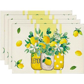 Seasonal Lemon Striped Placemats Set of 4 Spring Dining Table Mats Decor
