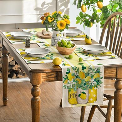 Seasonal Lemon Striped Placemats Set of 4 Spring Dining Table Mats Decor