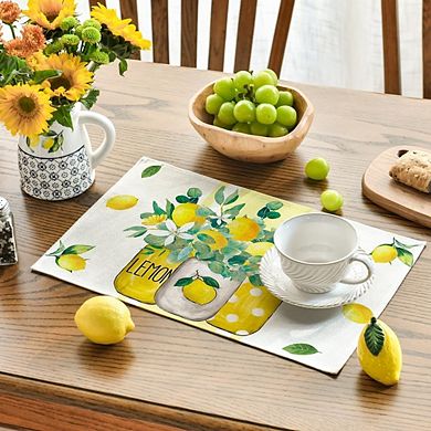 Seasonal Lemon Striped Placemats Set of 4 Spring Dining Table Mats Decor