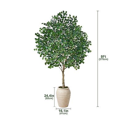 Artificial Ficus Tree with Ceramic Pot, Large Fake Plants for Home Office Decor - VeriNatural