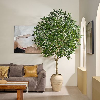 Artificial Ficus Tree with Ceramic Pot, Large Fake Plants for Home Office Decor - VeriNatural