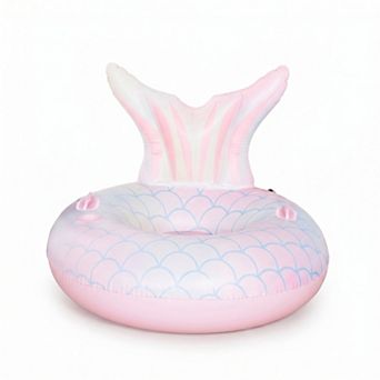 Inflatable Mermaid Tail Pool Float Ring with Backrest Handles Durable PVC Water Float