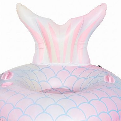 Inflatable Mermaid Tail Pool Float Ring with Backrest Handles Durable PVC Water Float