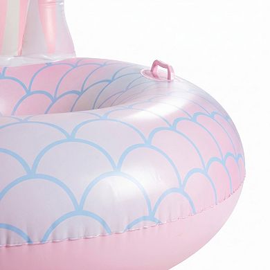 Inflatable Mermaid Tail Pool Float Ring with Backrest Handles Durable PVC Water Float