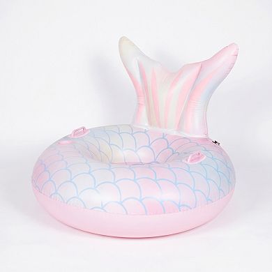 Inflatable Mermaid Tail Pool Float Ring with Backrest Handles Durable PVC Water Float