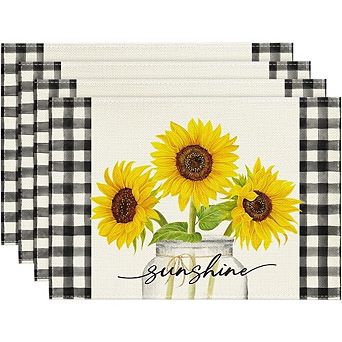Sunflower Placemats Set of 4, Heat Resistant, Easy Clean Table Mats