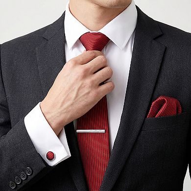 Men's Striped Tie Gift Set Necktie Pocket Square Cufflinks Tie Clip Formal Accessory Set