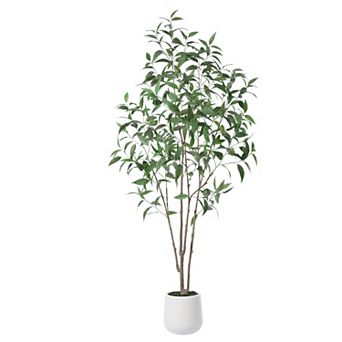 VeriNatural Artificial Eucalyptus Tree with White pLastic Pot, Pre Potted faux Tree for Home Decor