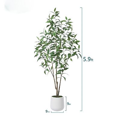 VeriNatural Artificial Eucalyptus Tree with White pLastic Pot, Pre Potted faux Tree for Home Decor