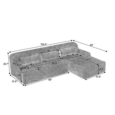Luxury Chenille Right-Facing L-Shape Oversized Couch for Living Room & Apartment, No Assembly