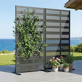 Benjamin 4.9 ft x2.5 ft Black Metal Privacy Screen (Set of 2)