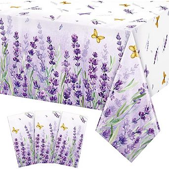 Spring Lavender Tablecloths, disposable plastic covers, waterproof 3 pack