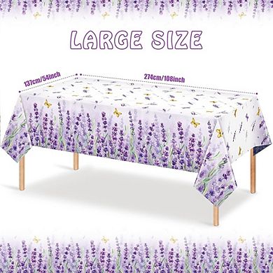 Spring Lavender Tablecloths, disposable plastic covers, waterproof 3 pack