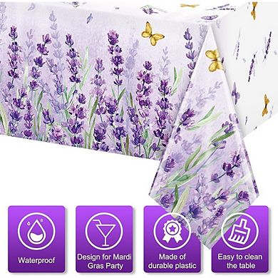 Spring Lavender Tablecloths, disposable plastic covers, waterproof 3 pack
