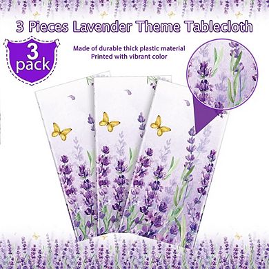Spring Lavender Tablecloths, disposable plastic covers, waterproof 3 pack