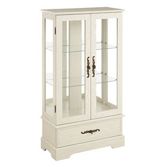 Eazegath Lighted Antique Glass Curio Display Storage Cabinet Sideboard with Bulb and Drawer