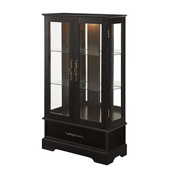 Eazegath Lighted Antique Glass Curio Display Storage Cabinet Sideboard with Bulb and Drawer