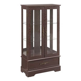 Eazegath Lighted Antique Glass Curio Display Storage Cabinet Sideboard with Bulb and Drawer