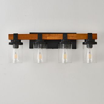 KWPZQEB Modern Matte Black And Wooden Wall Lamps With Glass Shades for Bathroom(No Bulbs)