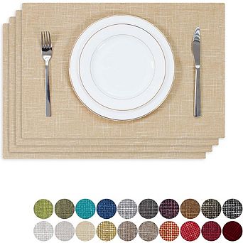 Burlap Linen Placemats Set of 4, Heat-Resistant Washable Table Mats